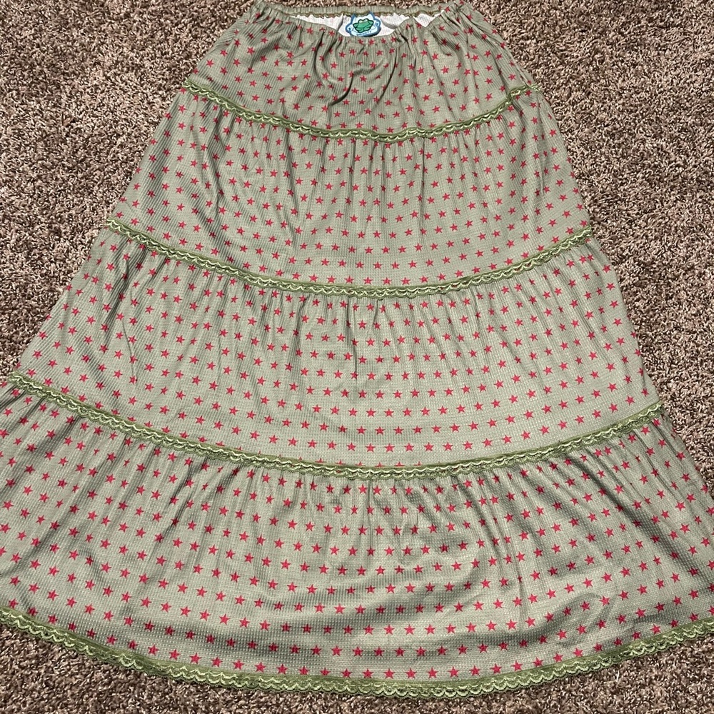 💚O-Mighty Green and Pink Star Maxi Skirt💚